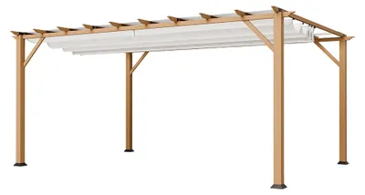 Zdjęcie produktu dla Paragon Outdoor aluminiowa pergola Florenz 1116 efekt drewna jasny brąz/biały 350x505x236 cm