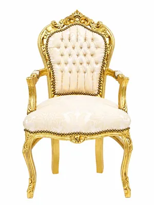 Produktbild von Barockstuhl Barock Stuhl Armlehne Creme Gold Stoff Esszimmer Wohnzimmer Büro Flur Schminkstuhl Klassisch Premium Luxus Modern Retro Royal Antik