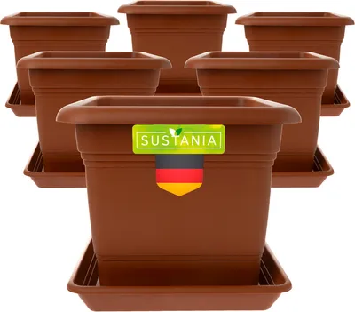 Produktbild von Pflanzkübel Eckig 28x28 Terracotta 6er Set - Robuster Blumentopf Groß, Übertopf Ideal für Tomatenpflanzen, Eckige Pflanztöpfe Kunststoff