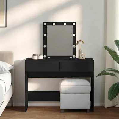 Immagine prodotto di Comò da trucco con illuminazione a LED e cassetti, in legno effetto noce sonoma, dimensioni 100x40x130 cm