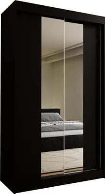 Produktbild von Masseno Schiebetürenschrank LUCENZA 120 cm Kleiderschrank Schlafzimmer Schrank 2-türig mit Spiegel Schwarz