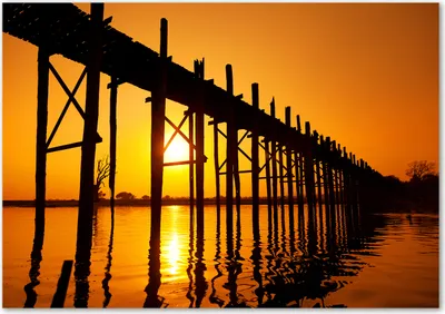 Produktbild von Tulup® Glas-Bild - 100 x 70 - Wandbild aus Glas - Wandkunst - Wandbild hinter gehärtetem Sicherheitsglas - Sehenswürdigkeiten & Architektur - Sonne Brücke - Orange