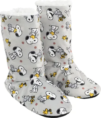 Produktbild von The Peanuts Snoopy Hausschuhe für Damen - Hüttenschuhe Homeboots Winter Stiefel Booties Hausstiefel Hüttenstiefel gefüttert Grau 37-38