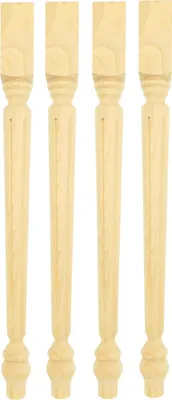 Four wooden table legs arranged vertically against a white background.
