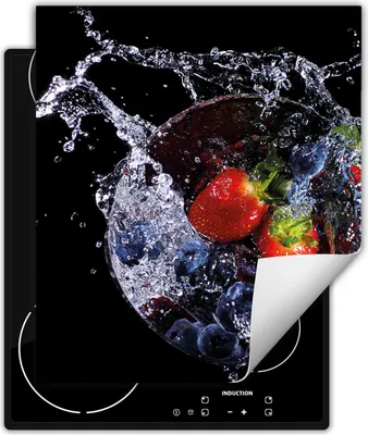 Produktbild von DarHaus Herdabdeckplatte 45x52 cm Anti Rutsch Matte Aufrollbar, schwarz - wasser  Obst