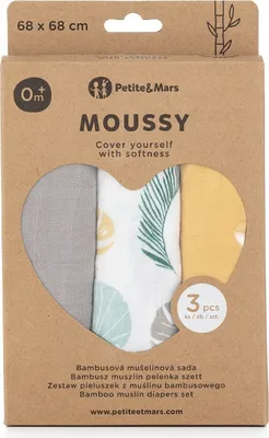 Produktbild von PETITE&MARS Bambus-Musselin-Tücher 3 Stück, Grautöne, 68cm x 68cm (Ochre Leaves)