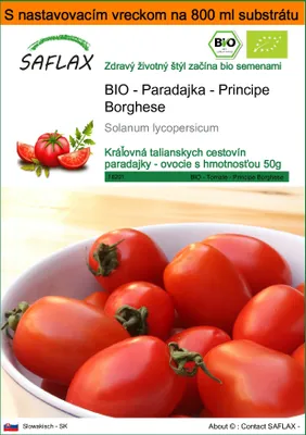 Obrázok produktu pre SAFLAX Garden in the bag - BIO - Paradajka - Principe Borghese - Solanum lycopersicum - 10 Semená - S pestovateľským substrátom v praktickom samostaviteľnom vrecku