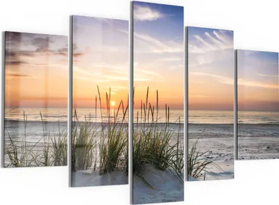 Produktbild von DEQORI Glasbilder 5-tlg 150x100 cm 'Sonnenuntergang am Strand' Wandbilder XXL groß