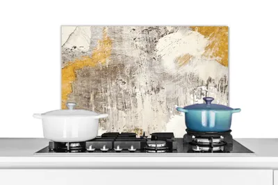 Obrázok produktu pre MuchoWow® Splashback Kuchyňa - Kuchynský backsplash - Ochrana steny pre sporák a drez Farba - zlatá - žltá 60x40cm Alu-Dibond (alternatíva k