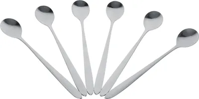 Produktbild von 6-teiliges Set stilvoller Edelstahl-Löffel mit langem Griff für Latte Macchiato, Eiscreme, Eisbecher, Kaffee, Suppe und mehr (Teelöffel) – Neu