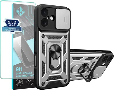 Produktbild von Armor Handyhülle für Apple iPhone 17 mit 9H Displayglas Displayschutz Kameraschutz Handy Panzer Case Cover Schutzhülle Outdoor Farbe: Silber