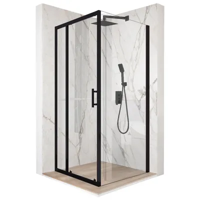 Produktbild von Duschkabine 90 x 90 cm, Schiebetür, schwarzes ESG-Glas 6 mm + Beschichtung