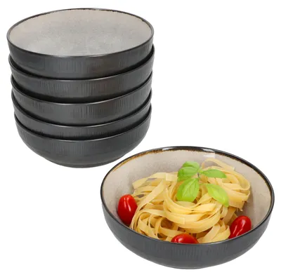 Zdjęcie produktu dla 6x Reactive Glaze Dark Cement Bowl 500ml Bowl Grey Dessert Salad