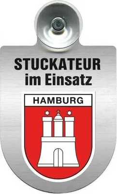 Produktbild von Einsatzschild mit Saugnapf - Stuckateur im Einsatz - incl. Regionenwappen 309747 Color - Region Hamburg