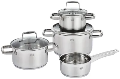 Produktbild von Rösle CHARM 4-teiliges Topfset 16/20/24 cm Töpfe, 16 cm Kasserolle mit Glasdeckeln