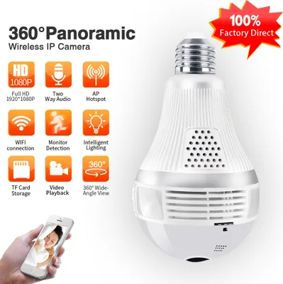 Imagen del producto de Cámara WIFI para bombilla E27, monitor de seguridad para el hogar, panorámica de 360 grados, alta definición, control remoto, 3 megapíxeles (300 millones de píxeles)