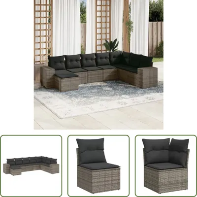 Produktbild von The Living Store 8-tlg. Garten-Sofagarnitur mit Kissen Grau Poly Rattan