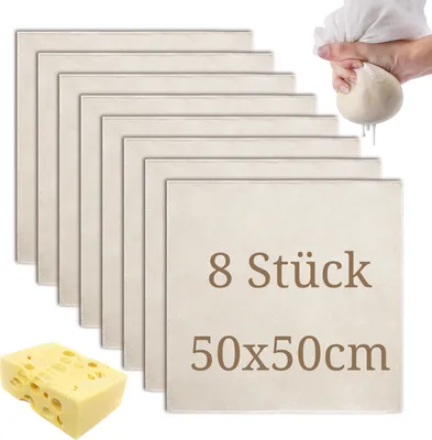 Produktbild von 8Stk Passiertuch Wiederverwendbar Käsetuch,50 x 50 cm Seihtuch Ungebleichte Filtertuch zum Abseihen von Flüssigkeiten Backen Käse Machen