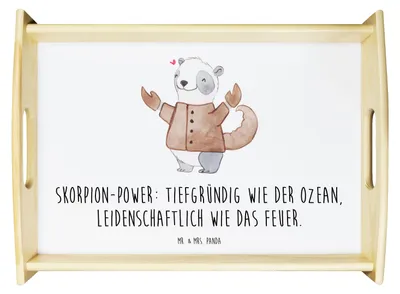 Produktbild von Mr. & Mrs. Panda Dekotablett Skorpion Astrologie - Weiß - Geschenk, Tablett, aus holz, Sternzeichen, serviertablett, Tierkreiszeichen, Geburtstagsgeschenk, Servier