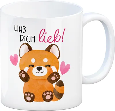 Produktbild von Roter Panda Kaffeebecher mit Spruch Hab dich lieb