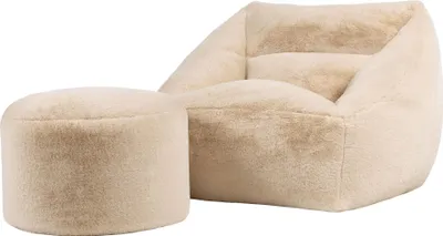 Produktbild von icon Riesen Sitzsack Sessel Natalia mit rundem Hocker, Beige, Erwachsene und Kinder mit Füllung