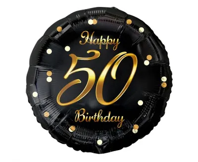 Zdjęcie produktu dla Balon foliowy Happy 50 Birthday, czarny złoty nadruk, 46 cm