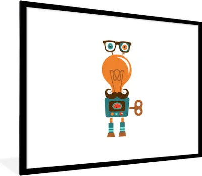Produktbild von MuchoWow® Gerahmtes Poster Roboter - Brille - Schnauzbart - Kinder - Jungen 80x60 cm - Poster mit Schwarzem Bilderrahmen Wandposter Rahmen Foto Bilder - Schlafzimmer-Dekorationen - Fotoposter