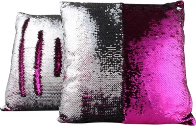 Immagine prodotto di 4x federe con paillettes Bi-Coliur Cuscini glitterati Cuscini decorativi Cuscini alla moda 40x40 cm: argento e rosa