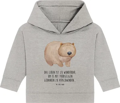 Produktbild von Mr. & Mrs. Panda Organic Baby Hoodie Wombat 12. - 18. Monat - Heather Grey - Geschenk, Spruch, Kapuzensweatshirt, Motivation, Kapuzenshirt, Das Leben Ist schön