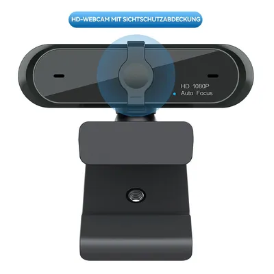 Produktbild von Webcam, 1080P HD-Autofokuskamera, 2 Millionen Pixel, USB-Treiberfrei, eingebautes Mikrofon, geeignet für Desktop-/Laptop-Computer