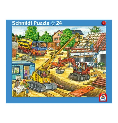 Produktbild von Schmidt Spiele 56791 Rahmen-Puzzle 2er-Set Müllabfuhr 16 Teile + Auf dem Bau 24 Teile