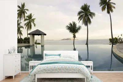Produktbild von MuchoWow® Fototapete für Wohnzimmer oder Schlafzimmer Wandtapete Vinyl Motivtapete Ein Infinity-Pool mit Palmen - 360x240 cm - Vinyl-Tapete