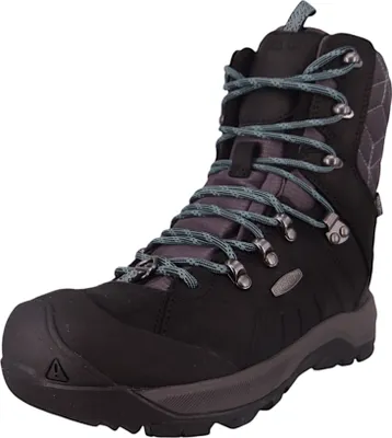 A single black winter boot shown from a three-quarter angle against a white background.