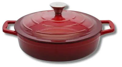 Image de Cocotte en fonte émaillée basse 28 cm rouge cerise 3L Elo