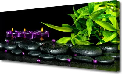 Produktbild von Tulup Leinwand-Bilder 125x50 Wandbild Canvas Kunstdruck Kerze Steine Blätter Kunst