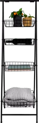 Immagine prodotto di QUVIO Scaffale portaoggetti - Scaffale portaoggetti in metallo - Scaffale da cucina - Scaffale portaoggetti con 4 contenitori - 36 x 40 x 135 cm