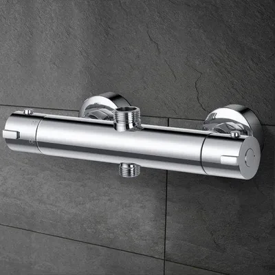 Image de Chauffage thermoélectrique pour douche - Bras de douche mitigeur chromé avec bouton de sécurité à 38 °C - Laiton (deux voies)