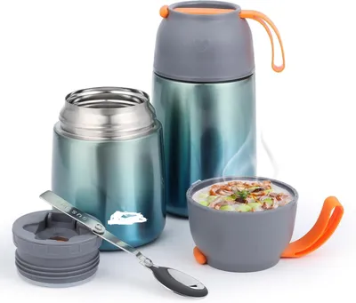 Thermo-Lunchbox 450+650 ml Edelstahl grün mit Löffel
