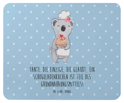 Produktbild von Mr. & Mrs. Panda Mouse Pad Tante Schokoladenkuchen - Blau Pastell - Geschenk, persönliche Erinnerungen, Neffe, computer mousepad, Geschenkidee, Humor, mousematte, Lächeln
