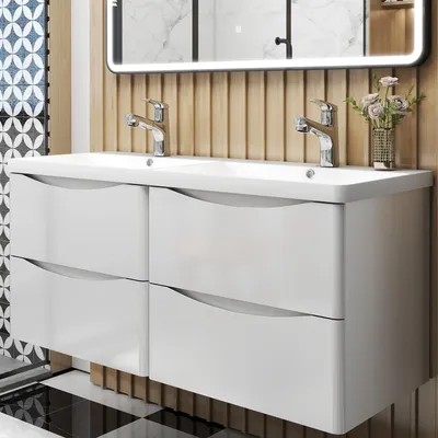 Produktbild von AICA Badmöbel-Set 120cm HALMON hochglanz Weiß Badezimmerschrank,Mineralgusswaschbecken mit Unterschrank,Badschrank mit 4 Schubladen