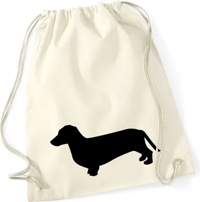 Produktbild von Huuraa Turnbeutel Dackel Silhouette 12 Liter Natural Baumwolle Rucksack Geschenkidee