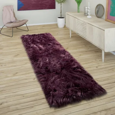 Produktbild von Kunstfell Fellteppich Imitat Sitzkissen Herzform Rund Verschiedene Formen Lila Grösse 80x150 cm