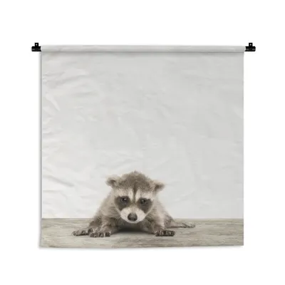 Produktbild von MuchoWow® Wandteppich Wandbehang Waschbär - Tiere - Jungen - Mädchen 120x120 cm Tapisserie Dekoration Wandtuch - Modern - Baumwollgewebe