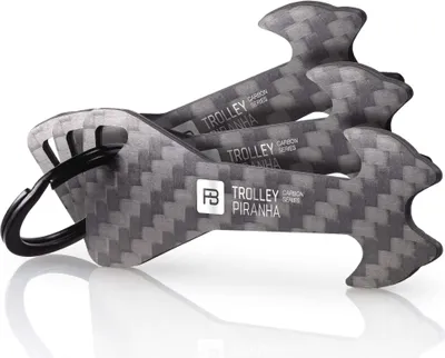 Produktbild von FABACH 3 x Trolley Piranha Einkaufswagenlöser aus bruchfestem Carbon - Einkaufswagenchip Schlüsselanhänger - Einkaufschip für Einkaufswagen - Chip abziehbar, Kein Steckenbleiben im Pfandschloss