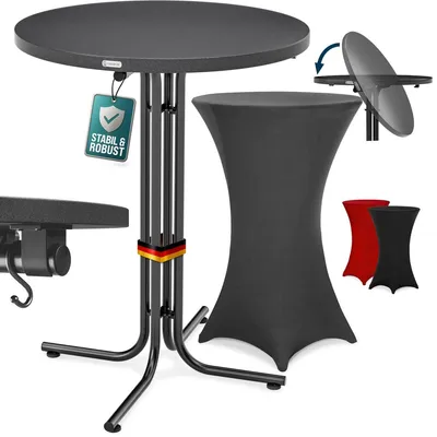 Produktbild von CASARIA® Stehtisch mit Husse 70cm Klappbar Grau Rund Holz Metall Pulverbeschichtet Wetterfest Hoch Set Hochzeit Bistrotisch Bartisch Garten Partytisch