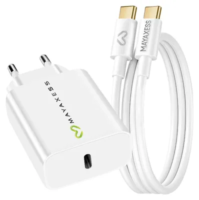 Immagine prodotto di Mayaxess, alimentatore da 20 W per Galaxy A56 + cavo USB-C da 1 m, bianco