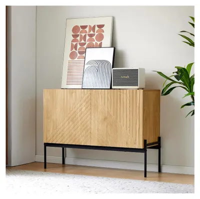 Produktbild von Sideboard mit 2 Türen und Metallbeinen, Buffet, Kommode im Linien-Design, Maße: H 75 cm/B 100 cm/T 40 cm