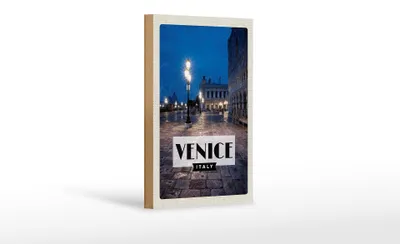 Produktbild von Holzschild Reise 12x18 cm Venice Italien Blick auf Venice Nacht