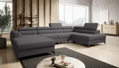 Produktbild von FURMEB24 ECKSOFA PRAGA U- form mit Schlaffunktion rechts 350 x 203 cm GRAU