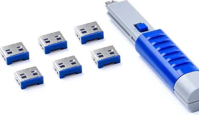 Produktbild von Smartkeeper UL03PKDB, Schnittstellenblockierung + Schlüssel, USB Typ-A, Blau, 6 Stück(e), Polybag, 12,3 mm